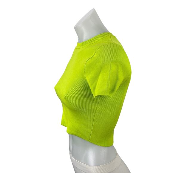 Zara Womens Neon Green Short Sleeve Ribbed Knit Crewneck T Shirt Crop Top Size S - Picture 3 of 6